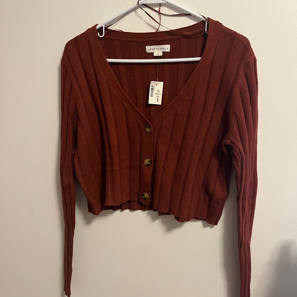 Brown Cropped Cardigan with Button Front